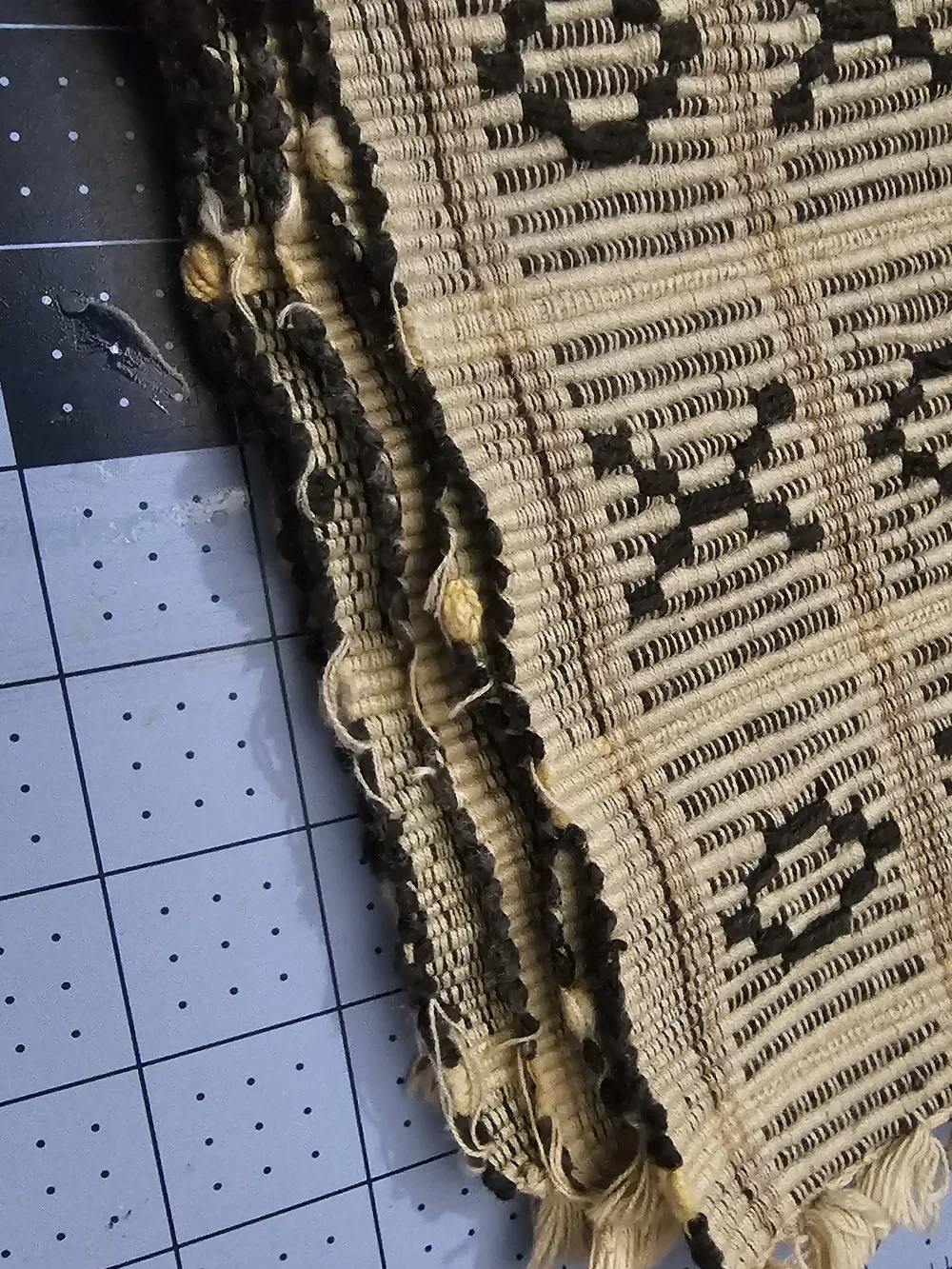 Set of 6 Primitive Country Woven Placemats Black & Tan Overshot Style